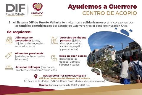 centro de acopio 2 Encabeza DIF Vallarta colecta por Guerrero