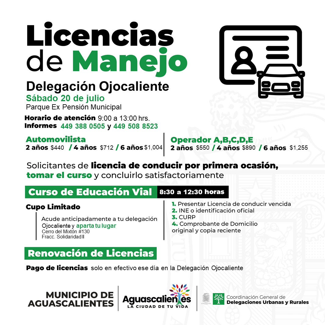 Licencias de Manejo Ojocaliente INVITA MUNICIPIO A REALIZAR TRÁMITE DE LICENCIA DE MANEJO