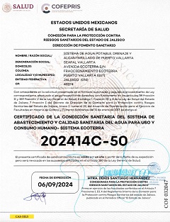 seapal certificado 1 Revalida SEAPAL Vallarta Certificación a la Calidad del Agua