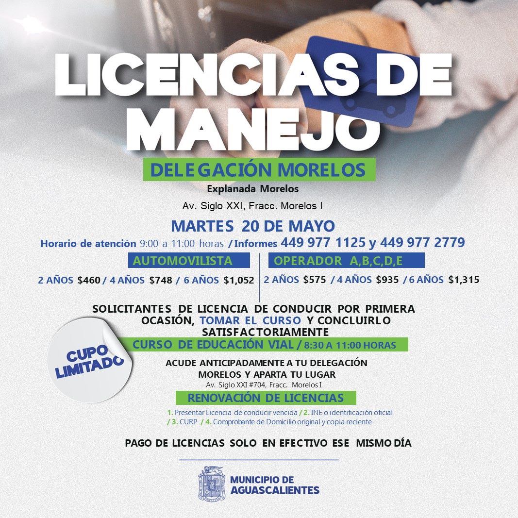 Infografia LICENCIAS DE MANEJO Delegacion Morelos SE LLEVARÁ A CABO JORNADA PARA RENOVAR LICENCIAS DE MANEJO EN EL FRACCIONAMIENTO MORELOS I