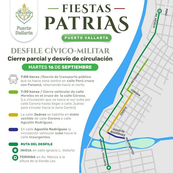 fiestas ruta Habrá cambios a la circulación con motivo del grito y del desfile del 16 de septiembre
