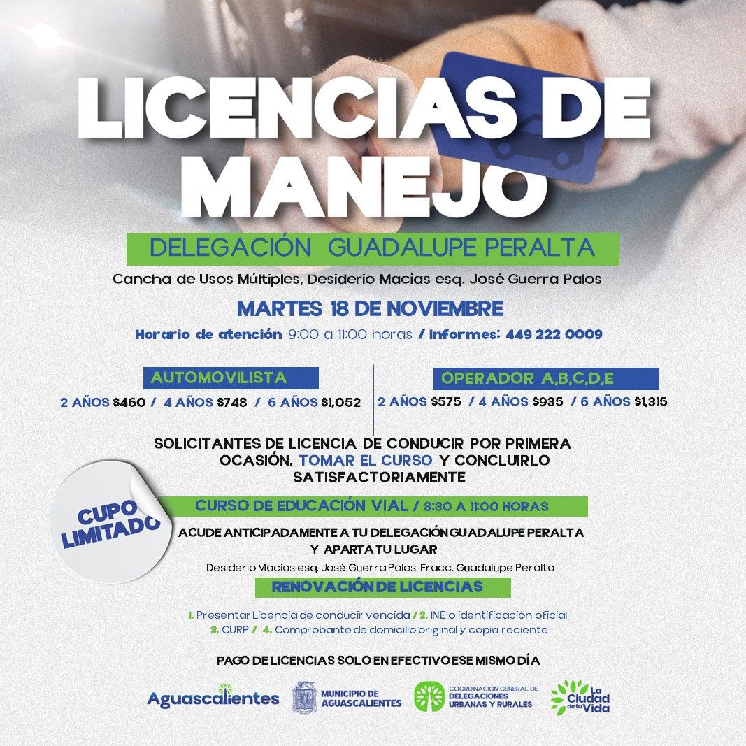 LICENCIAS DE MANEJO Gpe Peralta ANUNCIAN NUEVA JORNADA DE RENOVACIÓN DE LICENCIAS DE MANEJO